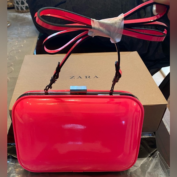 Zara Neon Pink “Box Bag” Interchangeable Clutch & Crossbody - Picture 4 of 9
